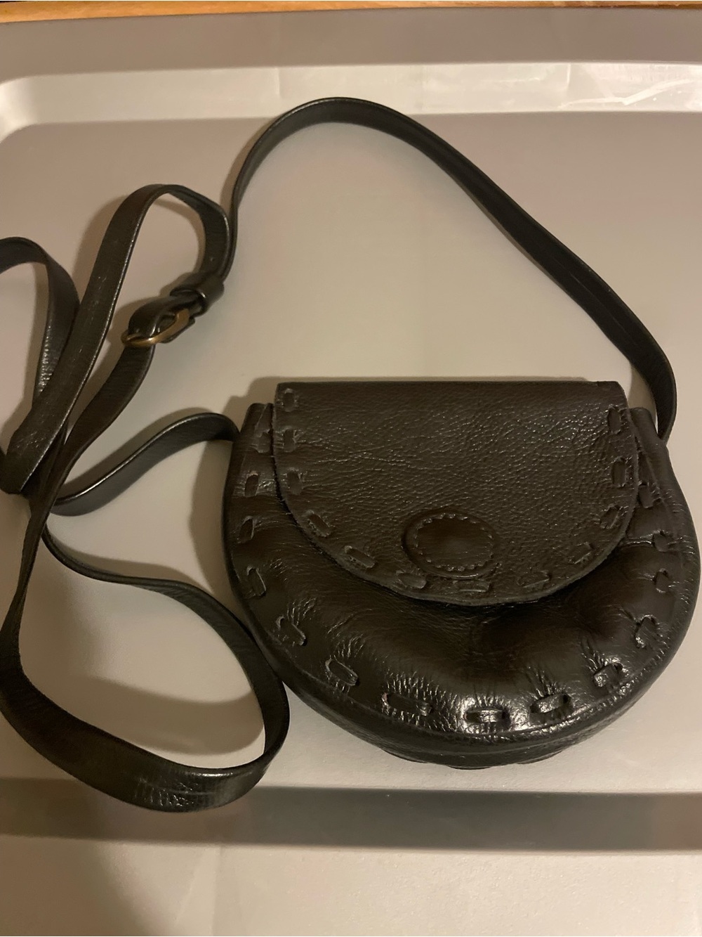 Women's Black Leather Crossbody Saddle Bag